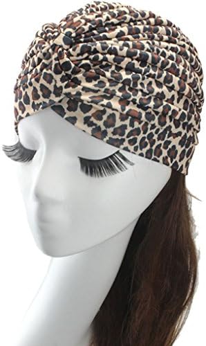 Women's Fashion Turban Indian Style Head Wrap Cap Hat Hair Cover Headband,Camel Leopard grain