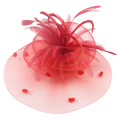 Fascinator Cocktail Hat Feather Net Hair Clip Pillbox Hat for Women