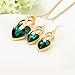 Long Way® Austrian Crystal Fashion Heart Jewelry Sets Necklace Earrings Wedding Party Accessories (Gold-green)