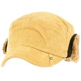 Winter Corduroy Sherpa Plaid Earflaps Cadet Military Castro Ski Hat Cap Camel