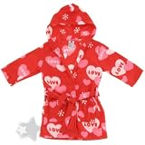 Red Heart Fleece Hooded Bath Robe for Toddler Girls