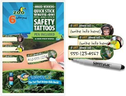 Quick Stick Write-on! Child ID Tattoos (Zoo)