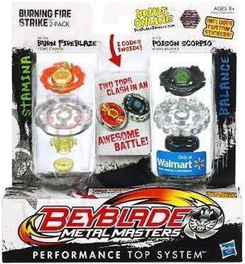 Beyblade, Metal Masters, Exclusive Burning Fire Strike Set (Burn Fireblaze #BB-59A and Poison Scorpio #B-110), 2-Pack by Hasbro