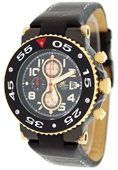 Adee Kaye #AK8026-MGIPB Men's Black IP with Gold Trim Sports Chronograph Watch