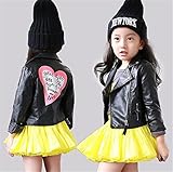 フェイクレザー ジャケット アウター 子供用 PU コート 上着 子供服 ライダース 女の子 ガール 子ども キッズ ジュニア ダンス発表会 ブラック 90 ブラック