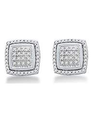 10K Yellow and White Two Tone Gold Micro Pave Set Round Diamond Square Shape Setting Stud Earrings - (.28 cttw)