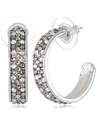 Judith Leiber Jewelry Fancy Pave Crystal 1" Rhodium and Crystal Multi Hoop Earrings