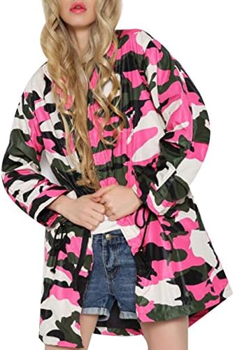 Leisure Women Cool Camouflage Windproof Outwear Coat Thin Dust Coat (M, Pink)