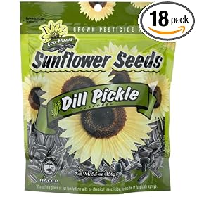 Eco-Farms Dill Pickle Flavored Sunflower Seeds, Grown Pesticide Free, 5.5-Ounce Pouches (Pack of 18)