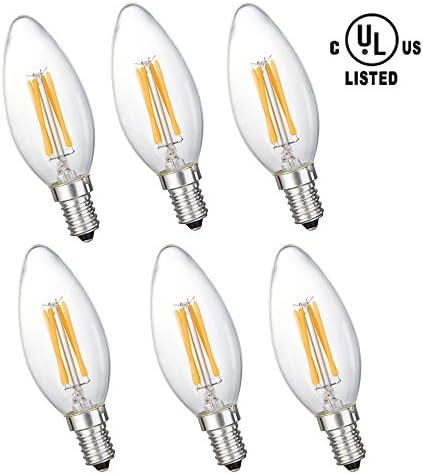 5w Led Candelabra Bulb 60 Watt Equivalent Dimmable Edison Style, Small E12 Base, Clear Soft Warm White 2700k, CA11 Vintage Led Filament Bulb Dimmable Chandelier - UL Listed - CA35-5W-6PCS 6-Pack
