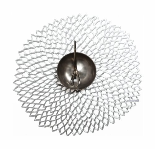 Chilewich Dahlia Pressed Vinyl Round Placemat 15", Silver