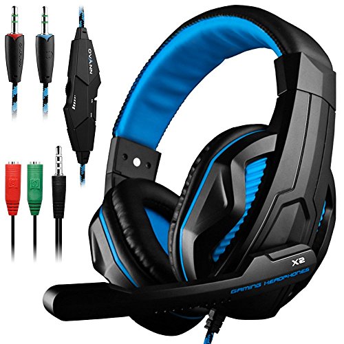 Gaming Headset,DLAND 3.5mm Wired Bass Stereo Noise Isolation Gaming Headphones with Mic for Laptop Computer, Cellphone, PS4 and so on- Volume Control ( Black and Blue )