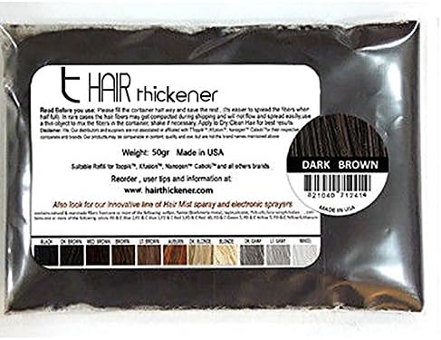 Dark Brown Keratin Hair Building Fibers By Hair Thickener - 50 Grams. Refill Your Toppik Hair Building Fibers, Caboki Fibers , Miracle Hair, Bosley, Nanogen, and Samson Hair Thickening Fibers. Instant Restoration for Thinning Hair and Balding People. Top Grade.