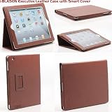 i-BLASON Premium Leather Portfolio Brown Smart Case Cover Stand with Auto On Off for Apple iPad 2 Wifi / 3G Model 16GB, 32GB, 64GB