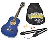 Produkt-Bild: Kindergitarre Akustik Gitarre in der 1/4 Gr&ouml;&szlig;e f&uuml;r ca. 4 - 7 Jahre in Blau mit Zubeh&ouml;rset: Gitarrentasche, Gurt, Ersatzsaiten und Stimmpfeife
