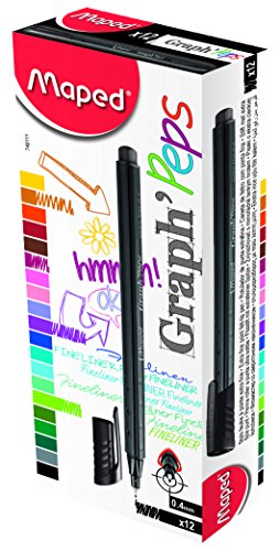 Maped Helix USA Graph'Peps Felt Tipped Pens, Black, Pack of 12 (749111)