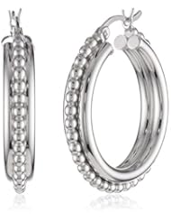 Sterling Silver Rhodium Plated OD Hoop Bead Earrings