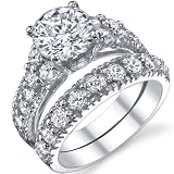 Solid Sterling Silver 925 Engagement Ring Set Bridal Rings with High Quality Cubic Zirconia Size 5