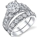 Solid Sterling Silver 925 Engagement Ring Set Bridal Rings with High Quality Cubic Zirconia