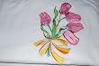Embroidered White T with Pink Tulips Adult-M