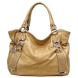 Designer Inspired Belt Classic Khaki Tan Silver Tone Metal Studs Pockets L Satchel Bag Handbag Purse