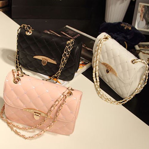 KERAL Korean Peach Heart Embroidered Handbag Diamond Lozenge Chain Shoulder Bag