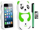 Neon Green White Smile Panda Silicone Jelly Skin Premium Design Protector Soft Cover Case Compatible for Apple Iphone 5 (AT&T, VERIZON, SPRINT) + Screen Protector Film + Combination 1 of New Metal Stylus Touch Screen Pen (4