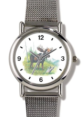 Moose Bull JP Animal - WATCHBUDDY® ELITE Chrome-Plated Metal Alloy Watch with Metal Mesh Strap-Size-Small ( Standard Women's Size )