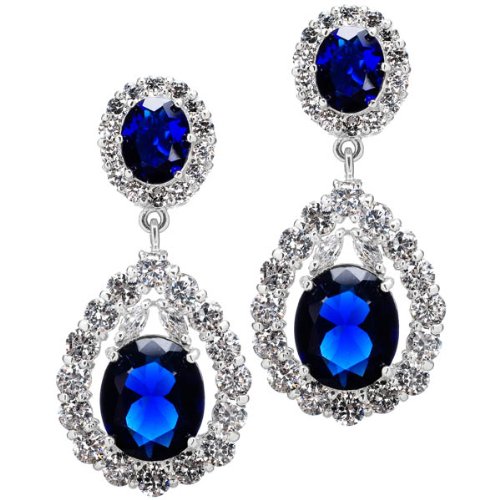 Katarina's Fancy Clip On Earrings - 9.5 TCW Pear Drop CZ Sapphire