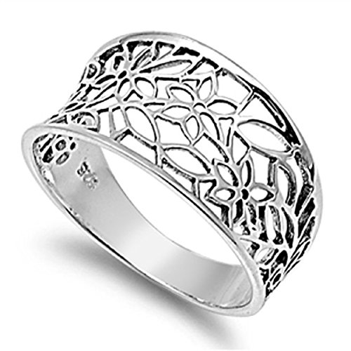 Sterling Silver 925 Victorian Leaf Filigree Vintage Style Ring 925 (Sizes 3-15)