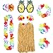 Gejoy 8 Pieces Hawaiian Hula Grass Skirt Set with Necklace Bracelets Headband Flower Bikini Top Hair Clip and Pineapple Sunglasses Party Decoration