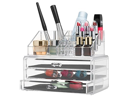 Monekeysell Acrylic Jewelry & Cosmetic Storage Display Boxes,Large Drawer Jewelry Chest or makeup storage ideas Case Lipstick Liner Brush Holder make up boxes
