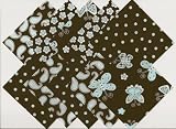 40 4" Retro Brown and Blue Quilt Cotton Fabric Squares Kit