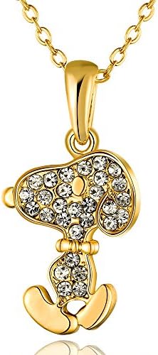 Swarovski Crystal Element Snoopy Pendant Necklace,18" (Gold)