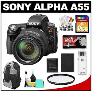 Sony Alpha A55 Translucent Mirror Technology Digital SLR Camera Body & 18-250mm DT Lens with 16GB Card + Battery + Filter + Sling Backpack + Accessory Kit