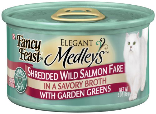 Fancy Feast Gourmet Cat Food Shredded Wild Salmon Fare in Broth With Garden Greens, 3-Ounce Cans