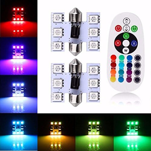 Tyler trading 2pcs 31MM RGBW 12V 6SMD 5050 LED Car Bulbs Dome Festoon Led Colorful Car Auto Atmosphere Lamp Interior Bulbs Reading