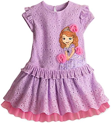 Girls Princess Sofia Summer Party Dress Tulle Flower Printed (3/4Y, Pink)