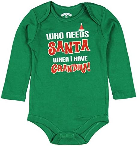 Assorted Santa, Reindeer Baby Boys &amp; Girls Christmas Bodysuit Dress Up Outfit (18 Months, Green - WHO NEEDS SANTA WHEN I HAVE GRANDMA!)