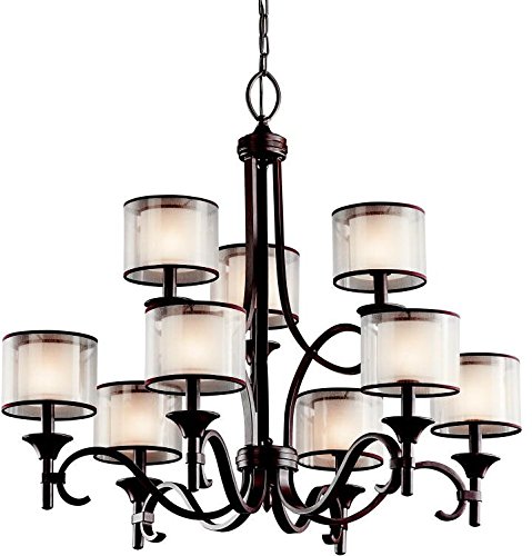 Kichler Lighting 42382MIZ Lacey 9-Light Chandelier, Mission Bronze with Cased Opal Inner Diffusers and Light Umber Translucent Outer Shades