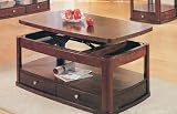 Cherry Finish Lift Top Occasional Coffee Table with Drawers
