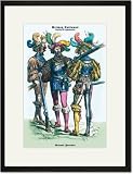Black Framed/Matted Print 17x23, German Costumes: German Footmen