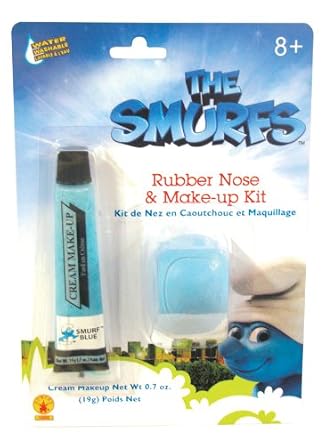 Childs Halloween Blue Rubber Smurf Nose With Makeup