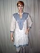 Womens Top Azure Plaid Printed Sequin Embroidery White Cotton Kurti Tunic Medium