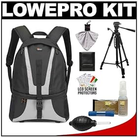 Lowepro Orion Daypack 200 Digital SLR Camera Backpack Case (Slate Gray/Black) + Photo/Video Tripod + Cleaning Kit for Nikon D3100, D3200, D5100, D7000, D600, D800, D4