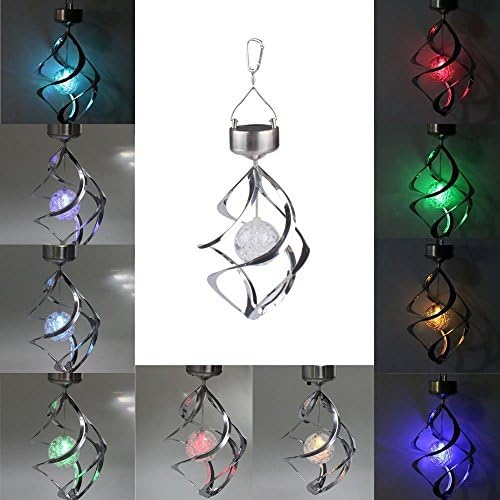 Colorful Solar LED Light by Fansheng, Waterproof Wind Chime Rotating Colourful Moving Colour Changing Outdoor Stainless Spinner Spiral Hanging Garden Lawn Balcony Patio Decorative Window Light Lamp
