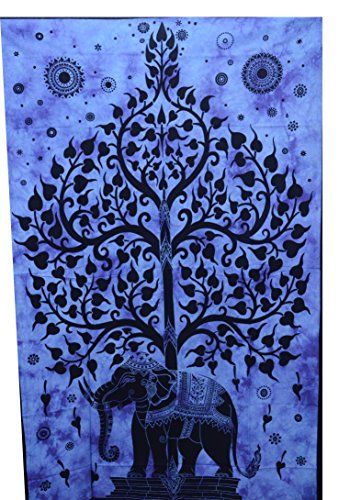 Single Small Blue Colour Hippie Tapestry Wall Hanging Single Bedspread Trees Of Life Throw Decor Art 86" X 56" 9 Apparels