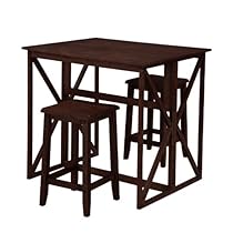 Roundhill Furniture Brando 3 Piece Counter Height Breakfast Set Espresso Finish