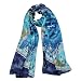 100% Satin Charmeuse Silk World Under the Sea Long Blue Scarf Shawl