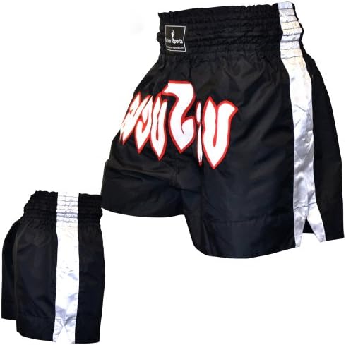 TurnerMAX Muay Thai Boxing Shorts Kick Boxing Short Kickboxing Martial Arts MMA Contact Gear Black